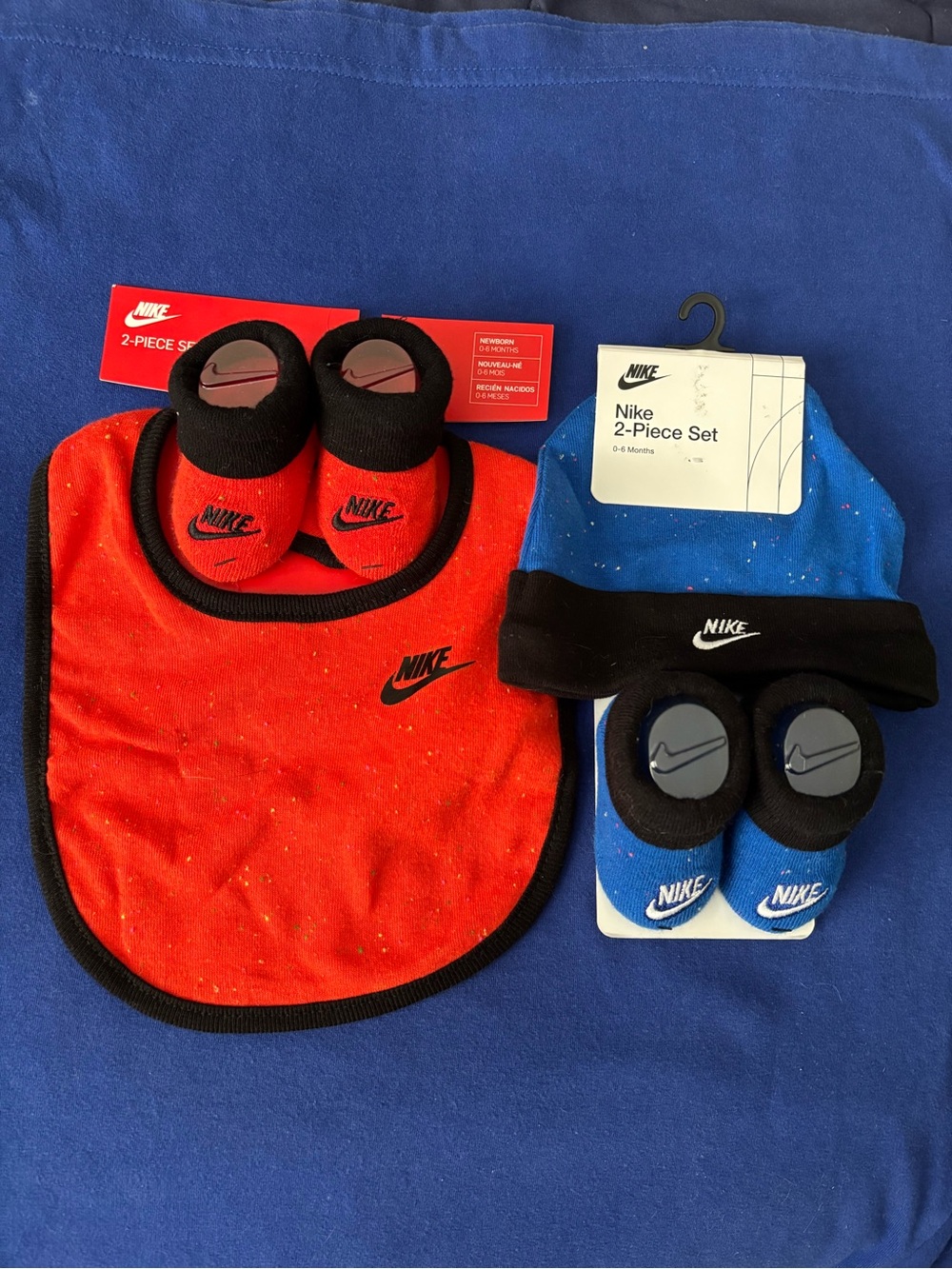 Nike Baby Bib, Booties & Beanie Set - Red and Blue